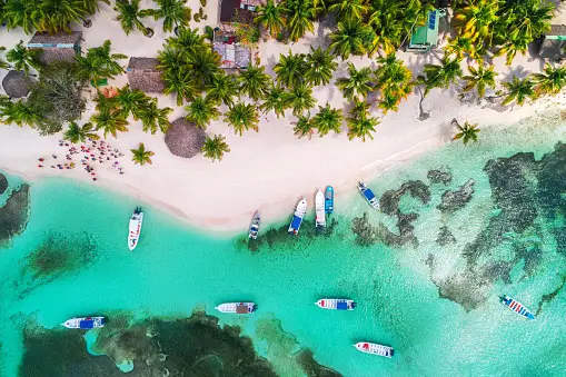 Boats parked close to the Punta Cana beach