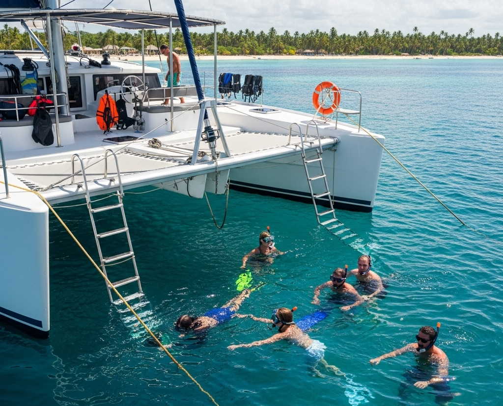 Group enjoying snorkeling in Punta Cana, exploring vibrant underwater life.