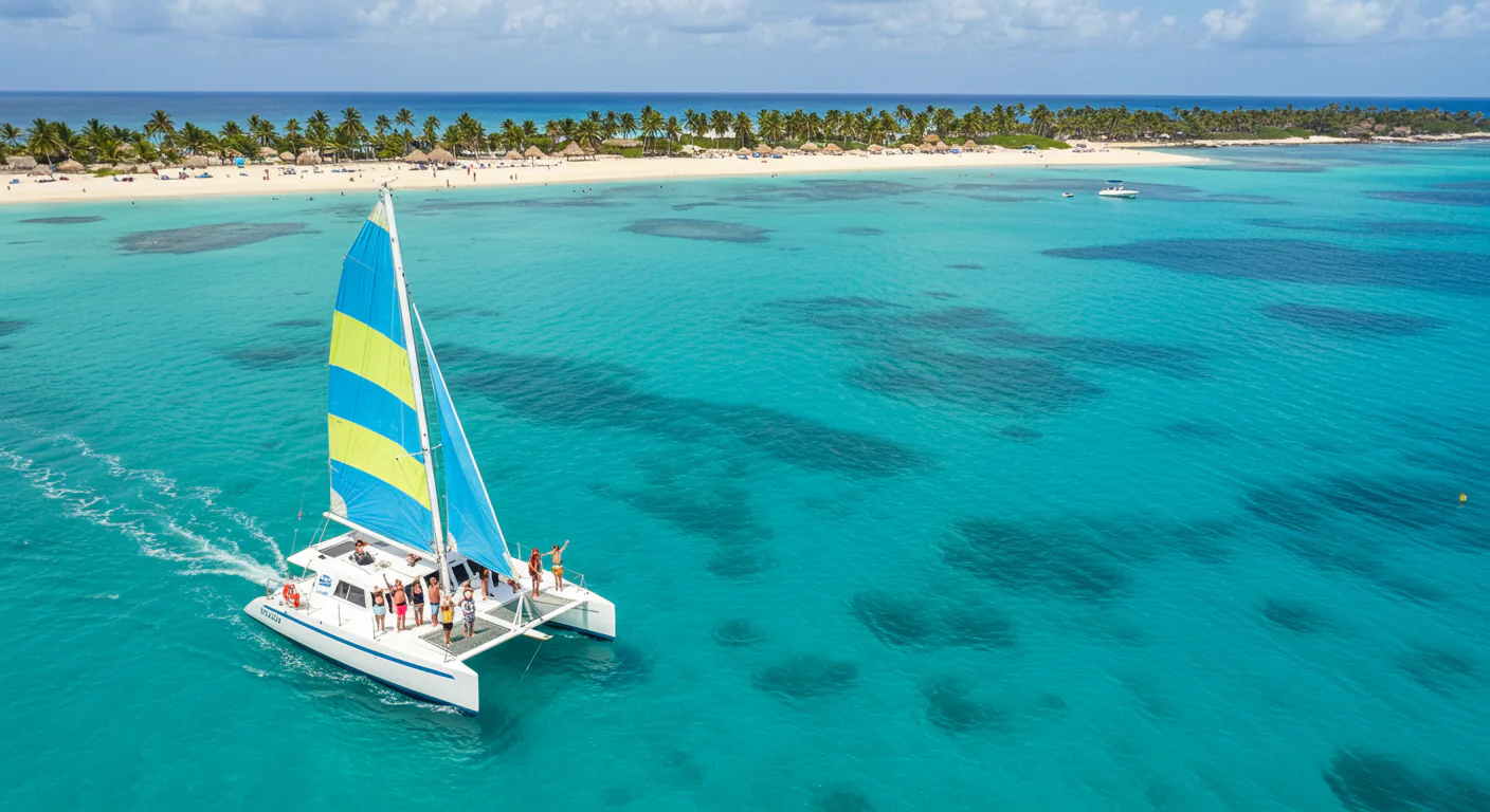 Catamaran sailing in turquoise waters, ideal for Punta Cana safety tips.