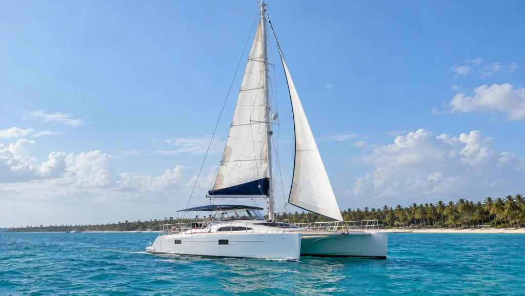 Punta Cana catamaran tour sailing through clear Caribbean waters