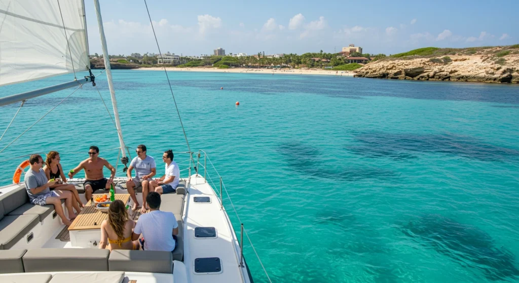 Catamaran anchored near Macao Beach Punta Cana on a sunny day