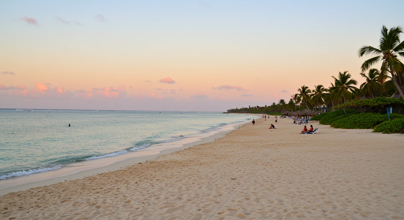 Sandy beach in Punta Cana at sunset, best time to visit in December