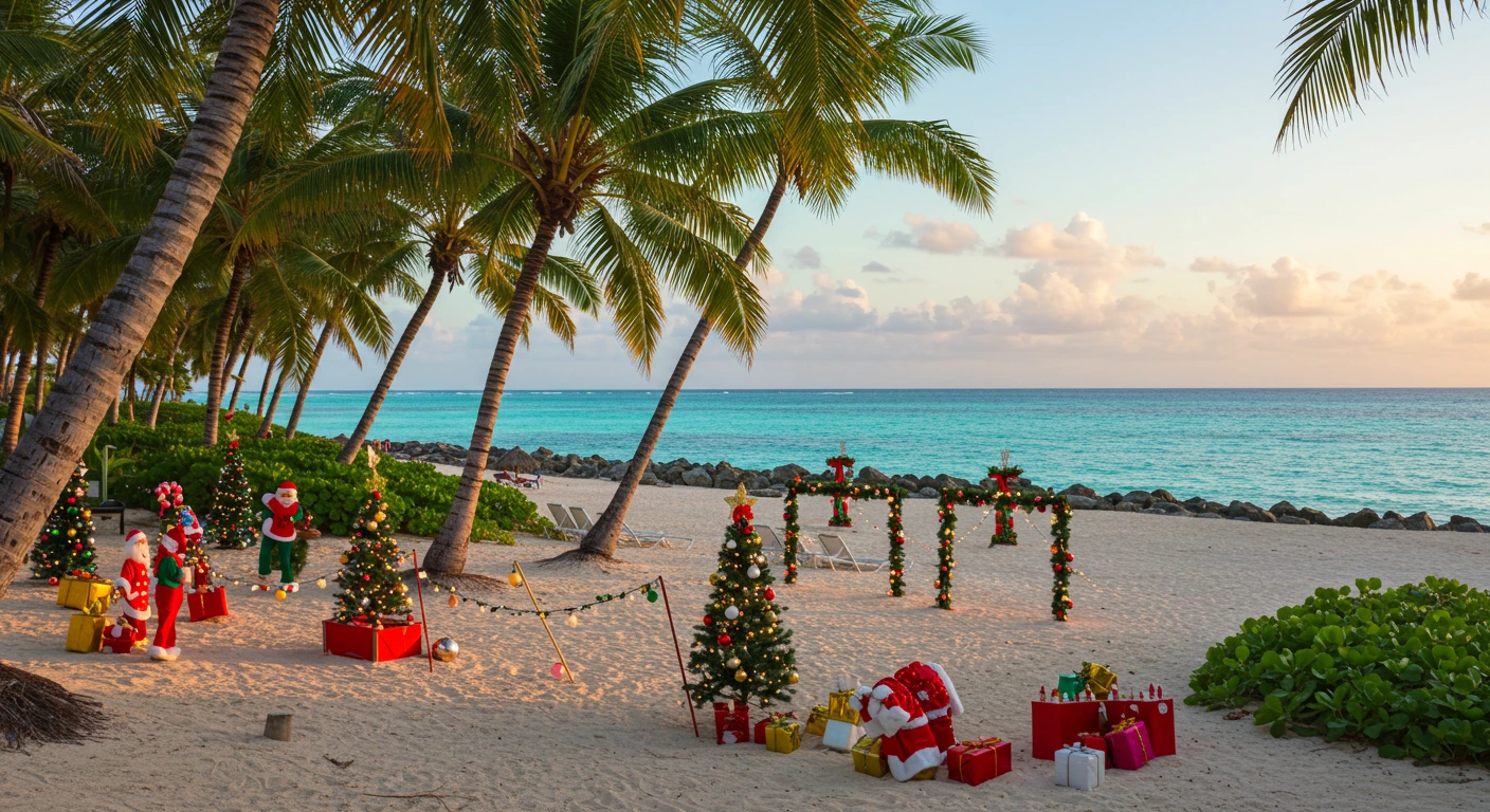 Christmas in Punta Cana with beach brunch and festive vibes.
