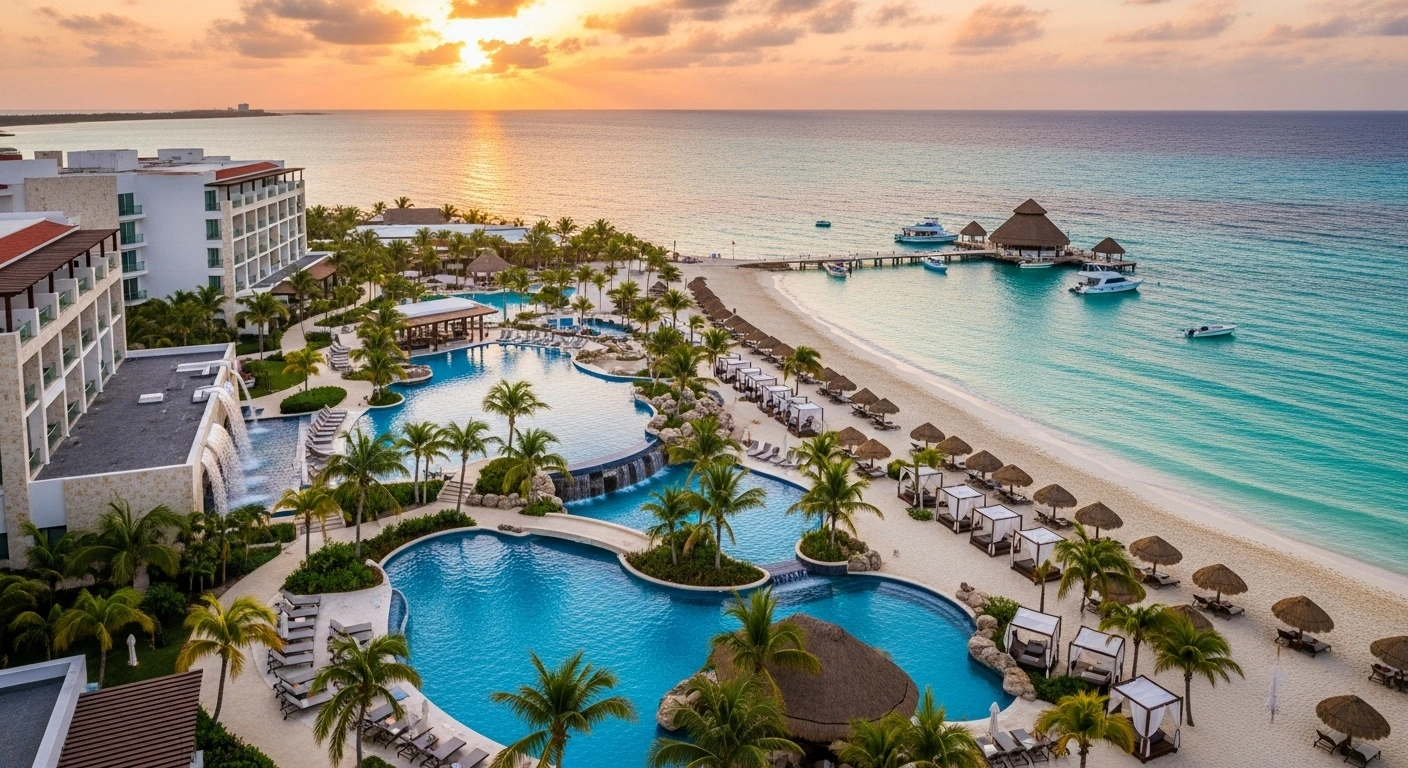 Club Med Miches beachfront resort with palm trees, turquoise water, and tropical atmosphere