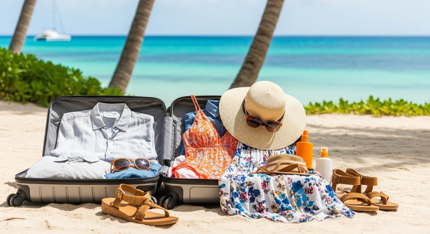 What clothes to wear in Dominican Republic including lightweight outfits, beachwear, sandals, and tropical travel essentials for warm weather