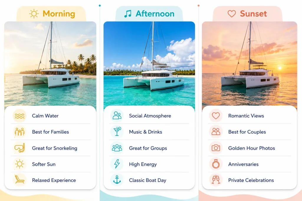 Luxury white catamaran cruising on the deep blue Caribbean Sea during a Punta Cana catamaran excursion under clear tropical skies.