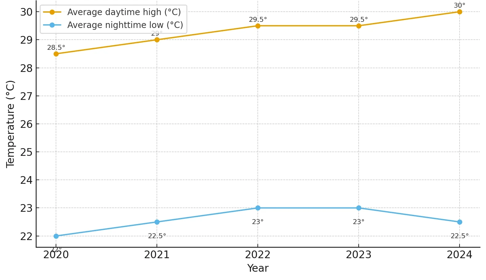December Temperature Trends in Punta Cana from 2020 to 2024