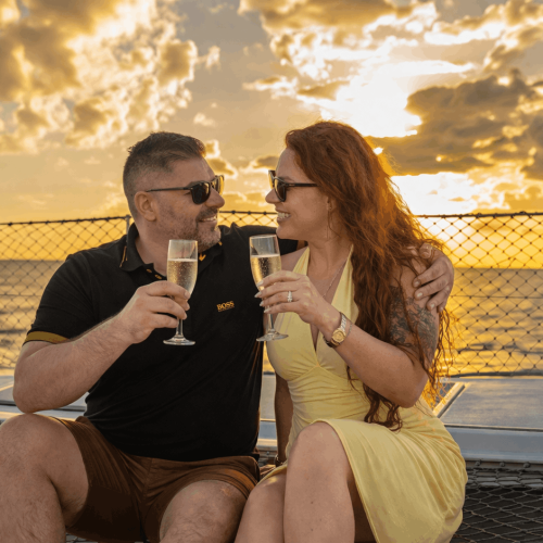 couple on catamaran
